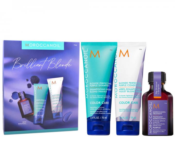 Darekov sada na neutralizciu ltch tnov blond, zosvetlench a edivch vlasov Moroccanoil Brilliant Blonde Trio