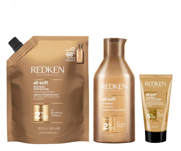 Vyivujci ampn pre such a krehk vlasy Redken All Soft - 300 ml + nhradn npl 500 ml + kondicionr 50 ml zadarmo