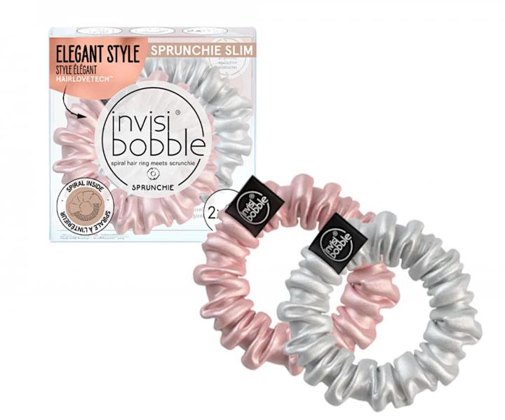 Ozdobn pirlov gumiky Invisibobble Sprunchie Slim Bella Chrome - 2 ks
