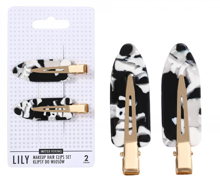 Spony do vlasov s podlo�kami Sister Young Lily Makeup Hair Clips Set - 6 cm, 2 ks - �iernobiele