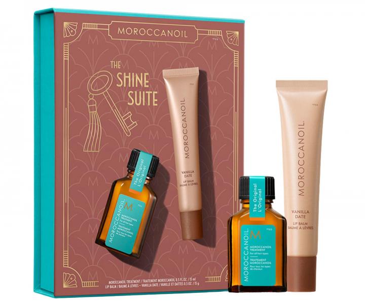 Dar�ekov� sada olejovej starostlivosti a balzamu na pery Moroccanoil The Shine Suite Vanilla Date Tinted Lip Balm Gift Set