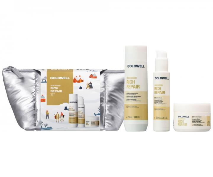 Dar�ekov� sada pre such� a po�koden� vlasy Goldwell Dualsenses Rich Repair Set + kozmetick� ta�ti�ka zadarmo