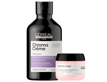 Šampón na neutralizáciu teplých tónov Loréal Professionnel Serie Expert Chroma Cr&#232;me - fialový šampón pre neutralizáciu žltých tónov - 300 ml + maska na farbené vlasy 75 ml zadarmo