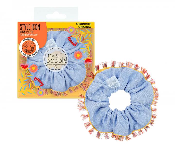 Ozdobn pirlov gumika Invisibobble Sprunchie Original Hola Hola - modr so strapcami