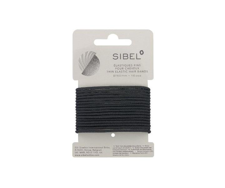Tenké gumičky do vlasov Sibel - 50 mm, 16 ks, čierné