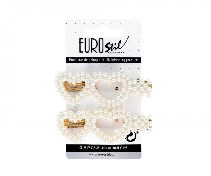 Klipsov spona do vlasov srdieka s perlikami Eurostil Professional - 8 cm, zlat, 2 ks