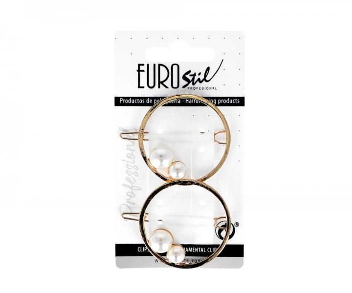 Ozdobn spona do vlasov guat s perlami Eurostil Profesional - 4,5 cm, zlat, 2 ks
