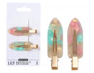 Spony do vlasov s podlo�kami Sister Young Lily Makeup Hair Clips Set - 6 cm, 2 ks - ru�ovo-zelen�