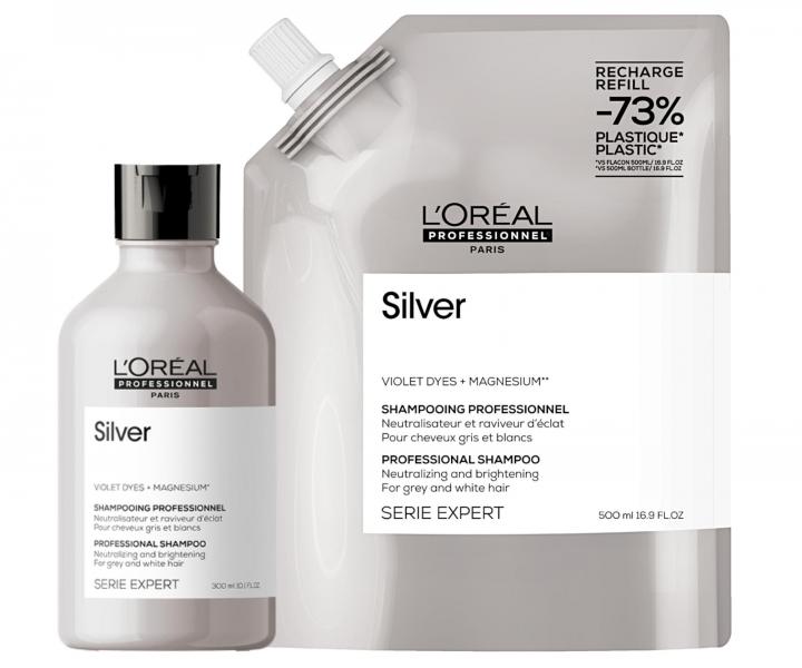Neutraliza�n� �amp�n na �ediv� a biele vlasy Lor�al Professionnel Serie Expert Silver - 300 ml + n�hradn� n�pl� - 500 ml