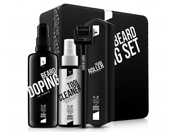 Masny valek pre podporu rastu fzov Angry Beard Beard Roller + istiaci sprej Tool Cleaner 50 ml - darekov sada