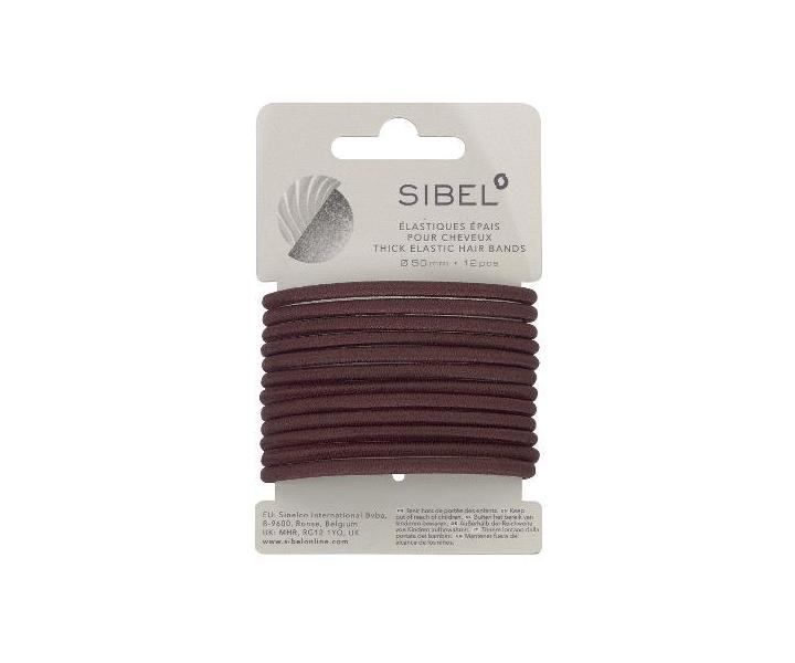 Silné gumičky do vlasov Sibel - 50 mm, 12 ks, hnedé