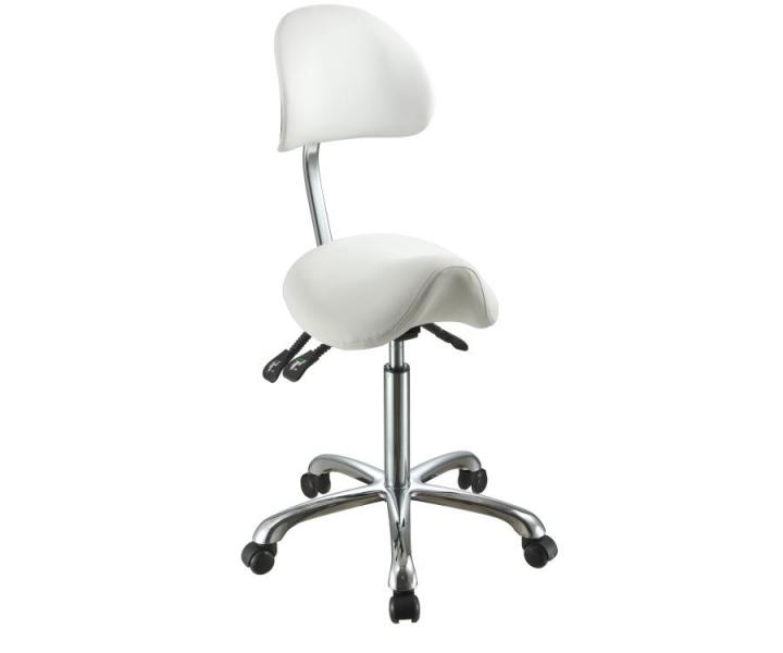 Taburet na kolieskach s opierkou SilverFox 1025 - biely