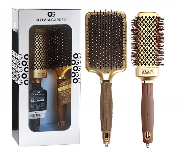 tvorhrann fkacia kefa na vlasy Olivia Garden Expert Blowout Straight Gold & Brown
