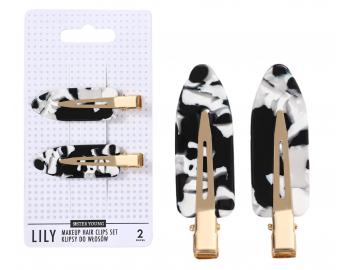 Spony do vlasov s podlo�kami Sister Young Lily Makeup Hair Clips Set - 6 cm, 2 ks - �iernobiele
