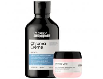 Šampón na neutralizáciu teplých tónov Loréal Professionnel Serie Expert Chroma Cr&#232;me - modrý šampón pre neutralizáciu oranžových tónov - 300 ml + maska na farbené vlasy 75 ml zadarmo