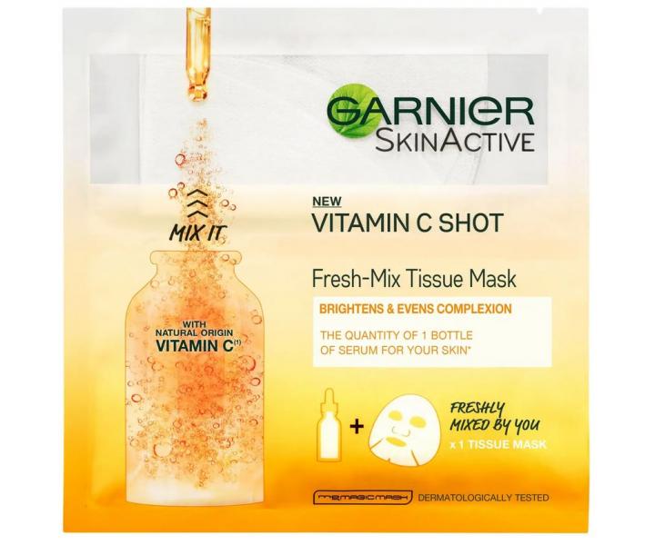 Rozjasujci textiln maska Garnier Fresh-mix Vitamn C Shot - 1 ks + 30 ml