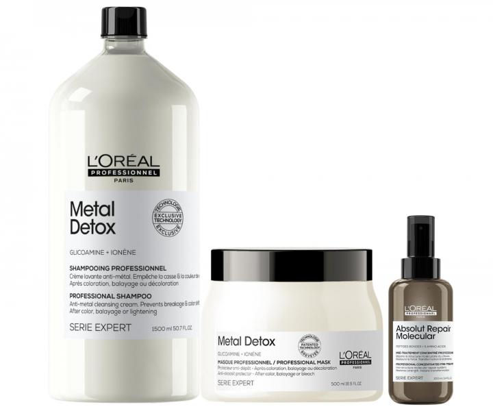 Sada pre farben� a po�koden� vlasy Lor�al Professionnel Metal Detox + pr�pravn� starostlivos� Absolut Repair Molecular 100 ml za