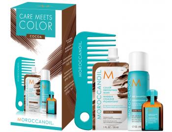 Sada pre oživenie vlasov Moroccanoil Care Meets Color Cocoa - hrebeň, maska, suchý šampón, olej