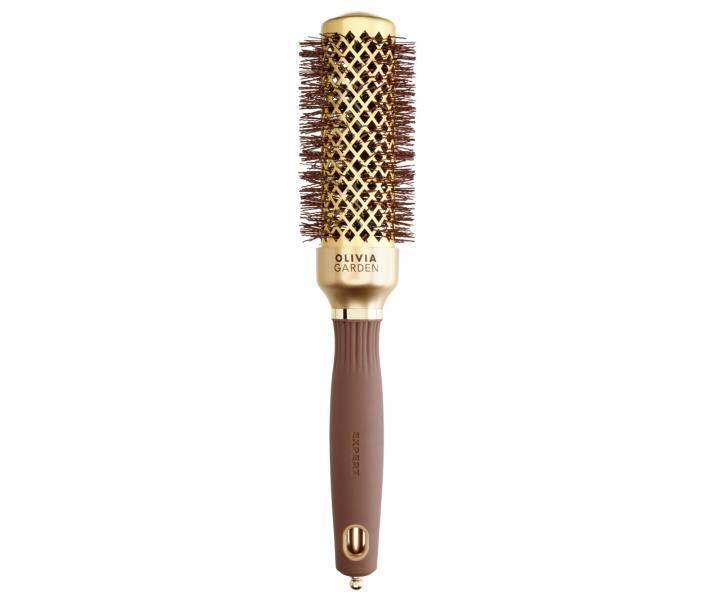 Okrhla fkacia kefa na vlasy Olivia Garden Expert Blowout Shine Gold & Brown - 33 mm