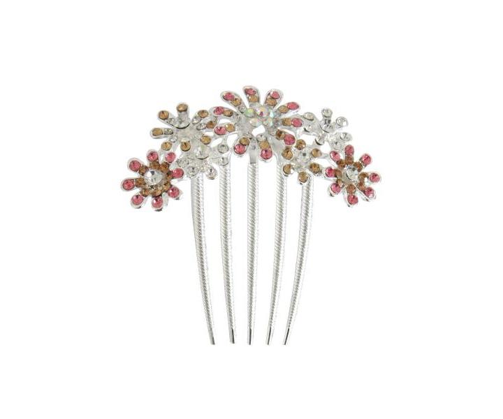 Svadobn� �trasov� hrebienok do vlasov - kvetinky - ru�ov�