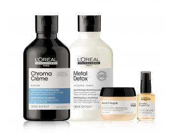 Šampón na neutralizáciu teplých tónov Loréal Professionnel Serie Expert Chroma Cr&#232;me - sada - modrý šampón + šampón proti kovom + olejová starostlivosť a maska zadarmo
