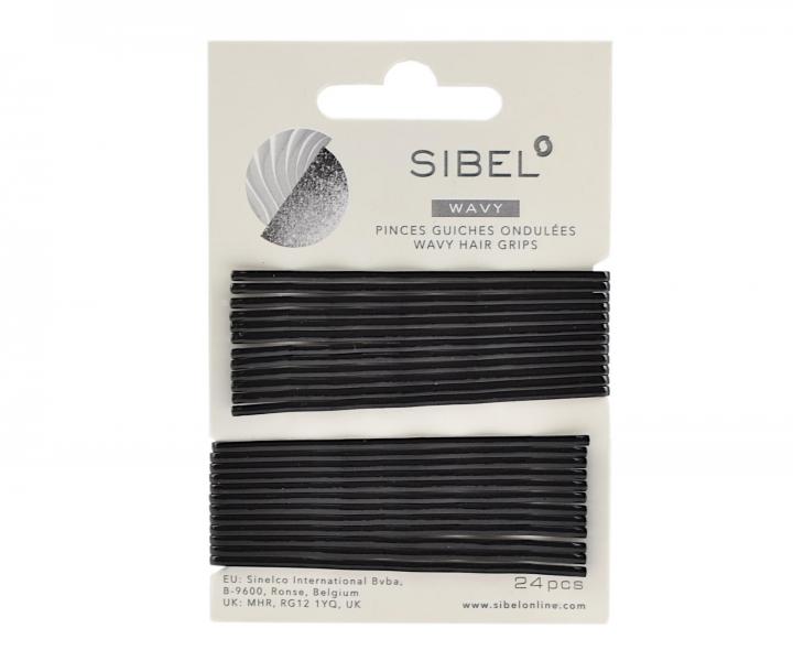 Vlnit sponka Sibel Wavy - 7 cm, ierna - 24 ks
