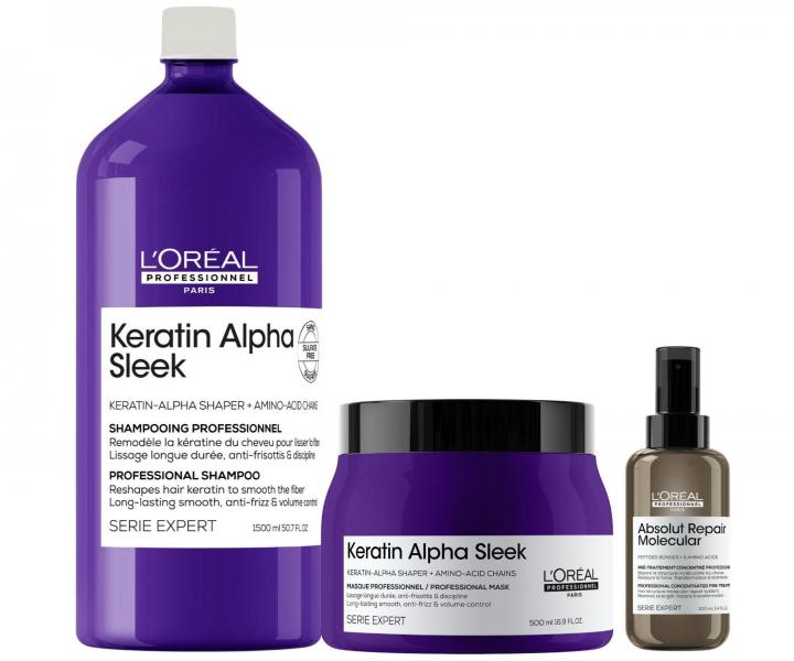 Sada na uhladenie vlasov Lor�al Professionnel Kerat�n Alpha Sleek + pr�pravn� starostlivos� Absolut Repair Molecular 100 ml zdar