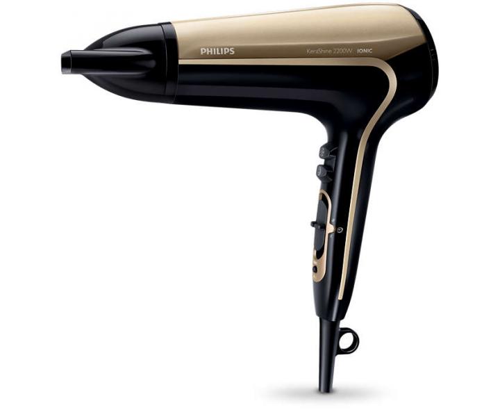 Fn na vlasy s keratnovou technolgiou Philips Kerashine Ionic - 2200 W, ierno-zlat