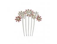 Svadobn� �trasov� hrebienok do vlasov - kvetinky - ru�ov�