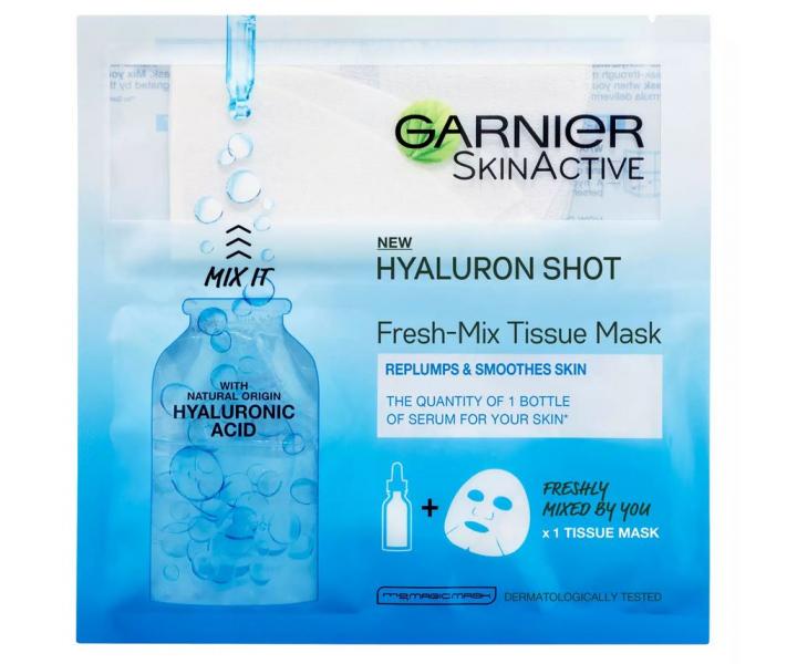 Hydratan textiln maska proti vrskam Garnier Fresh-mix Hyaluron Shot - 1 ks + 30 ml