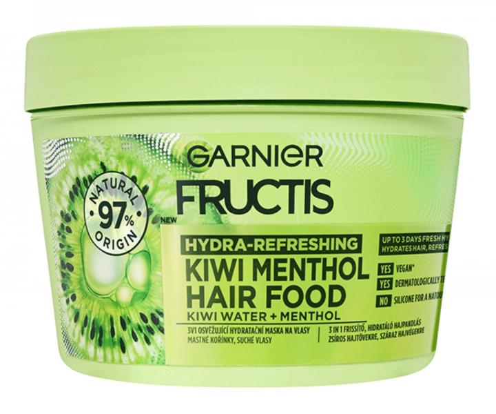 Hydrata�n� maska ​​pre mastn� korienky a such� vlasy Garnier Fructis Hydra-Refreshing Kiwi Menthol Hair Food - 400 m