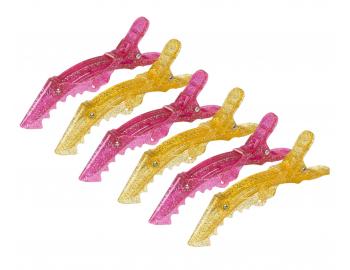 Klipsy do vlasov Sibel Gator Glossy Lips - 11 cm, ru�ov�, �lt�, 6 ks