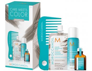 Sada pre oživenie vlasov Moroccanoil Care Meets Color Platinum - hrebeň, maska, suchý šampón, olej