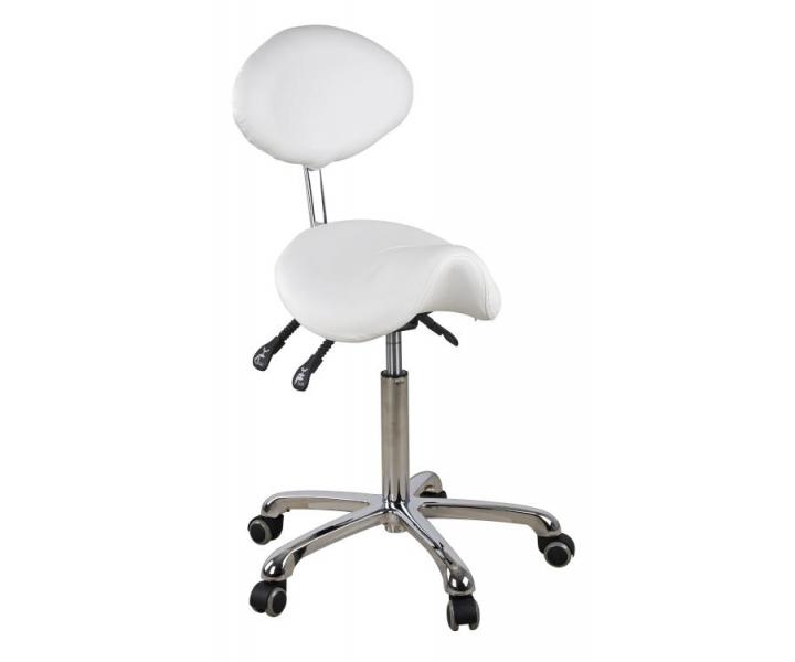 Taburet na kolieskach s opierkou SilverFox 1025 - biely