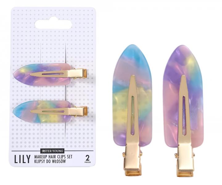 Spony do vlasov s podlo�kami Sister Young Lily Makeup Hair Clips Set - 6 cm, 2 ks - ru�ovo-fialov�