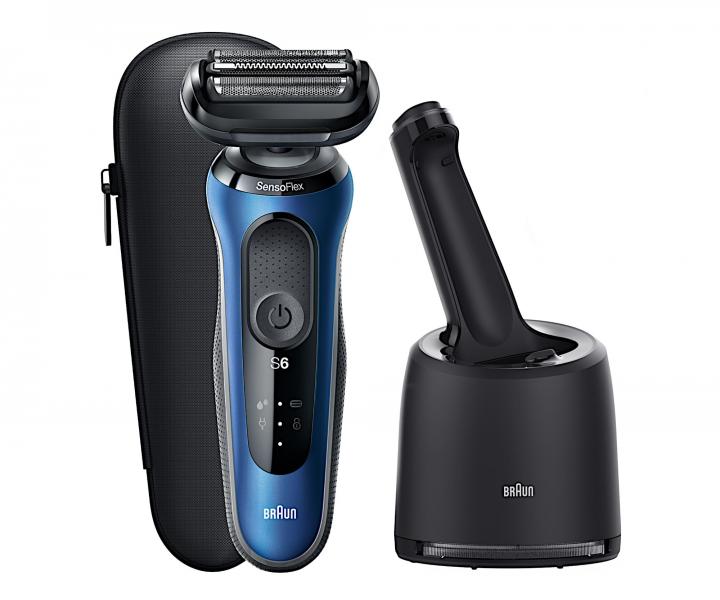 Plan�etov� holiaci stroj�ek s nab�jacou a �istiacou stanicou Braun Series 6 61-B7500cc - modr�