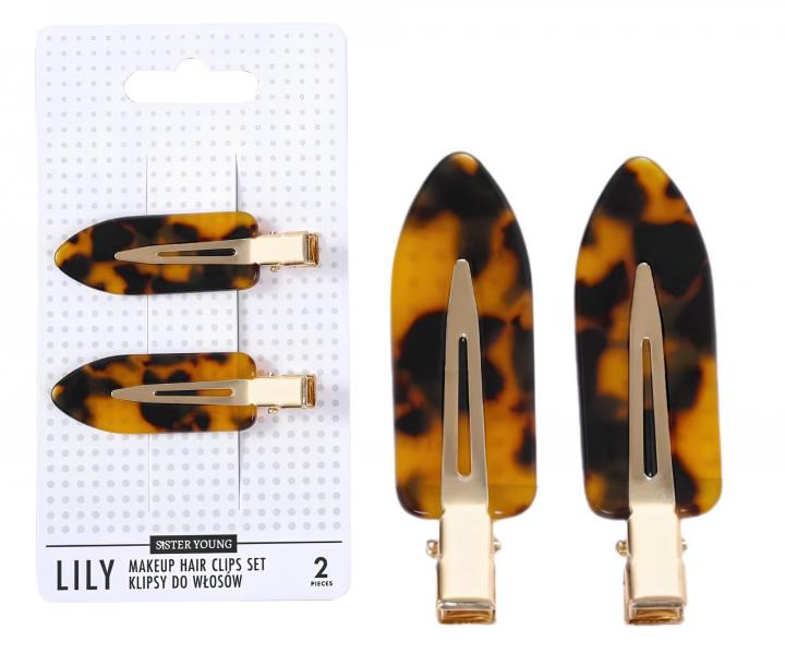 Spony do vlasov s podlo�kami Sister Young Lily Makeup Hair Clips Set - 6 cm, 2 ks - leopard� vzor