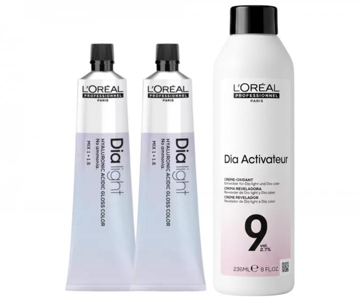 Sada prelivov na vlasy a oxida�n�ho kr�mu Lor�al Professionnel Dia Light - 2x preliv 60 ml Clear + oxida�n� kr�m 236 ml zadarmo