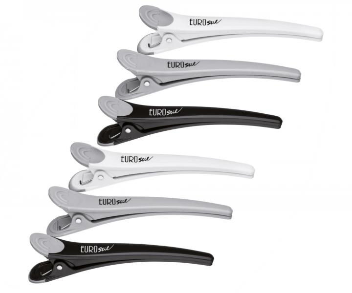 Klipsy do vlasov Eurostil Professional - 11 cm, ierne, biele, ed, 6 ks
