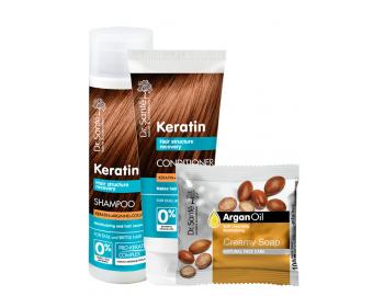 Sada pre obnovu krehkých vlasov Dr. Santé Keratin - šampón + starostlivosť + mydlo zadarmo