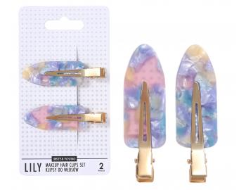Spony do vlasov s podlo�kami Sister Young Lily Makeup Hair Clips Set - 6 cm, 2 ks - ru�ovo-modr�