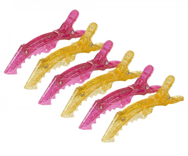 Klipsy do vlasov Sibel Gator Glossy Lips - 11 cm, ru�ov�, �lt�, 6 ks