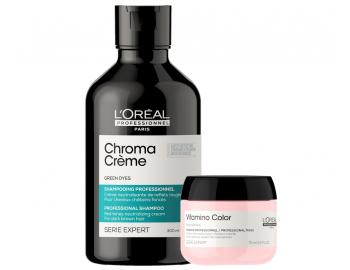 Šampón na neutralizáciu teplých tónov Loréal Professionnel Serie Expert Chroma Cr&#232;me - zelený šampón pre neutralizáciu červených tónov - 300 ml + maska na farbené vlasy 75 ml zadarmo