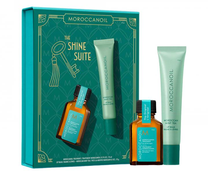 Dar�ekov� sada olejovej starostlivosti a balzamu na pery Moroccanoil The Shine Suite Moroccan Mint Tea Lip Balm Gift Set