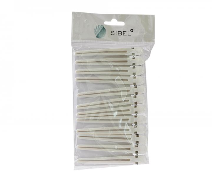 Klipsy do vlasov Sibel plast/hlink - 10 cm, biele, 12 ks