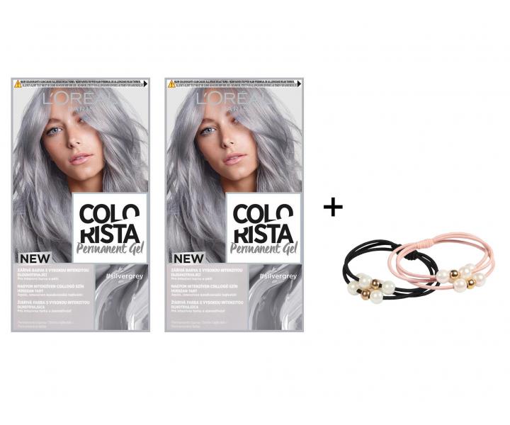 Sada 2 kusov permanentn� farby Lor�al Colorist Permanent Gel Silver Grey + gumi�ky L'or�al Paris