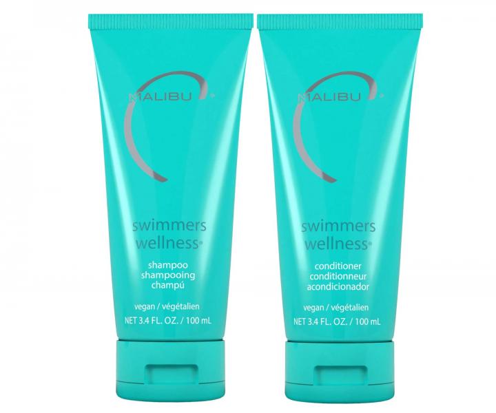Cestovn� sada pre nam�han� vlasy od soli a chl�ru Malibu C Swimmers Wellness - �amp�n 100 ml + kondicion�r 100 ml