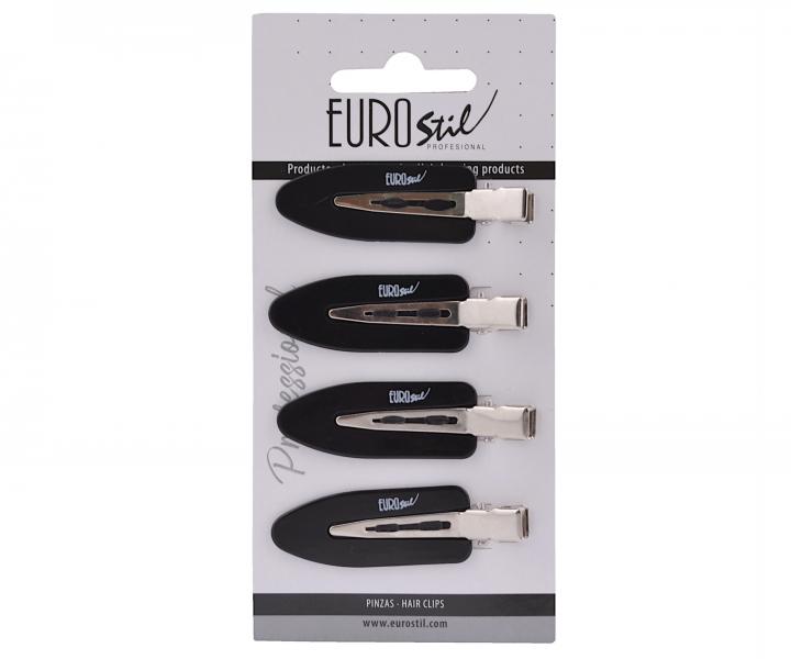 Sponky do vlasov s podlokami Eurostil Professional - 6 cm, ierne, 4 ks