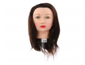Cvičná hlava s prírodnými vlasy Mila Technic - 30-35 cm, hnedá