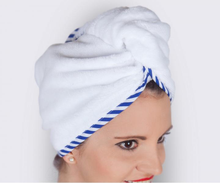 Turban na vlasy MaryBerry Welcome to Casablanca - biely s modrm prkom